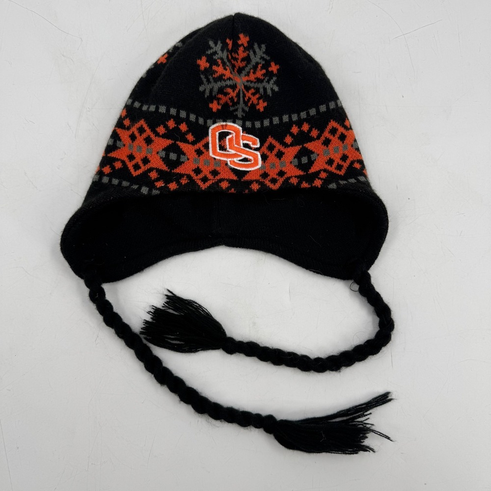 Top of the World OSU Beavers Knit Winter Hat Ear Flaps Tassels Black Orange